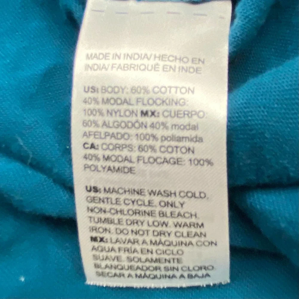 Chico’s Popover Top, Women's Size 3 (16) Bishop Sleeves, Blue w/Black Flocking - Picture 10 of 10